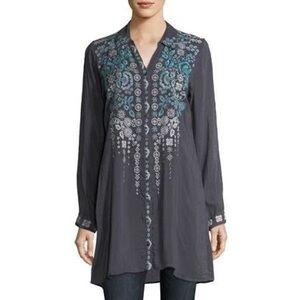 Johnny Was | Blue Floral Embellished Long Sleeve Tunic | Sz XL